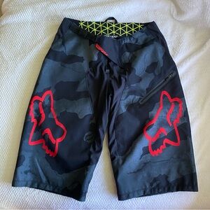 Fox Black Camo MTB Shorts with Neon Yellow Interior Accents